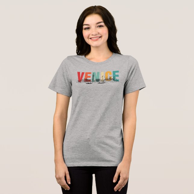 Venedig Text mit Skyline Tri-Blend Shirt (Vorderseite voll)