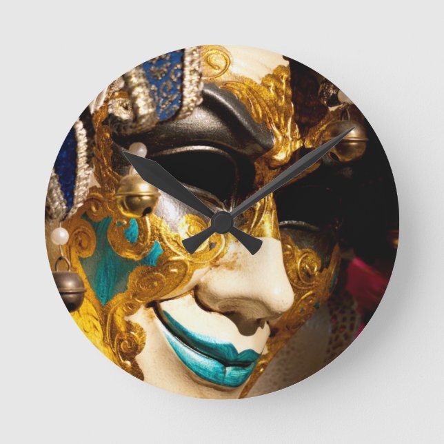 Venetian Costume Mask for Carnival Runde Wanduhr (Vorderseite)
