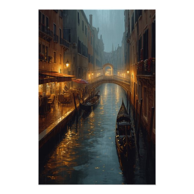 Venetian Glow – Rainy Night Lights and Reflections Poster (Vorderseite)