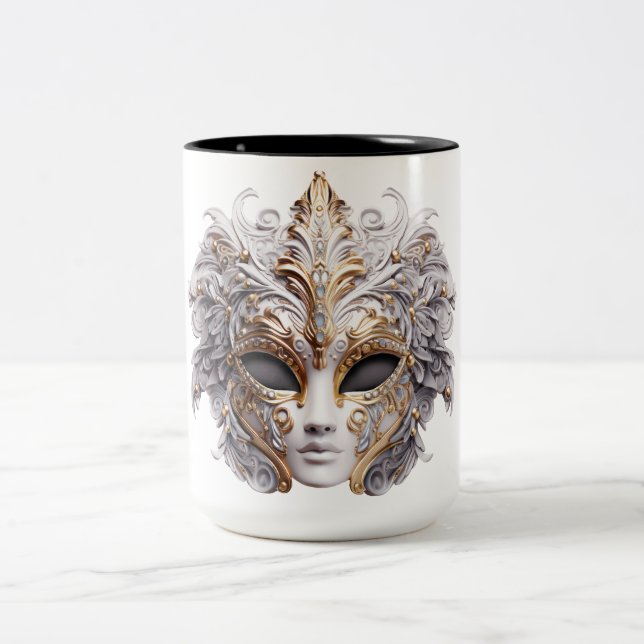 Venetian Intricately Decorated in Gray Hues Zweifarbige Tasse (Mittel)