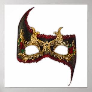 Venetian Masque: Gold and Red Rose Poster