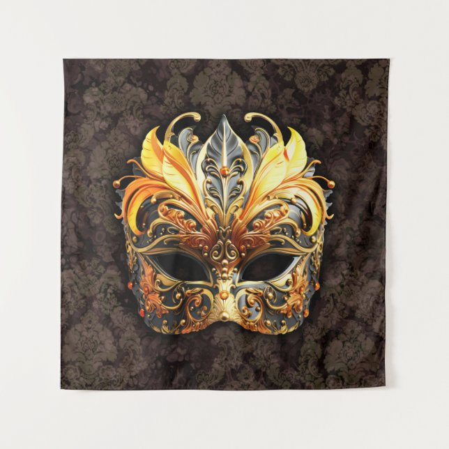 Venetian Masquerade Golden Mask Wandteppich (Vorderseite)