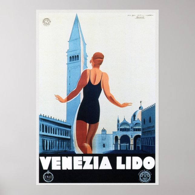 VENEZIA LIDO Italien Ferien Vintag Italienisch Poster (Vorne)