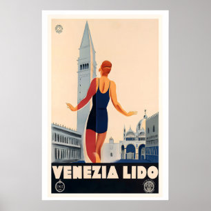 Venezia Lido Italien Vintage-Reiseposter - gerahmt Poster