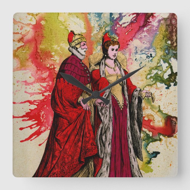 Venezianisch Doge und Dogeressa von Michael Moffa Quadratische Wanduhr (Vorderseite)