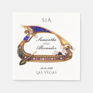 Venezianisch Gondola Verziert Black & White Weddin Serviette