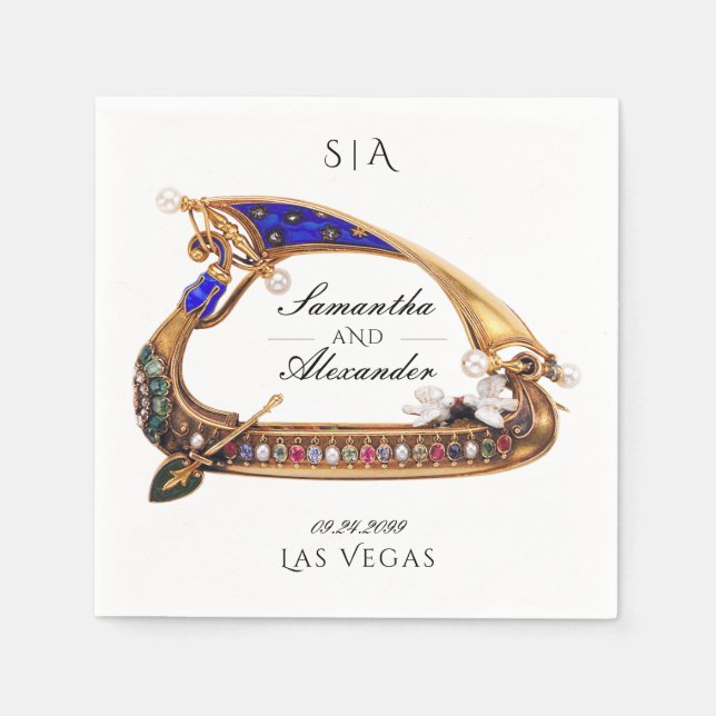 Venezianisch Gondola Verziert Black & White Weddin Serviette (Vorderseite)