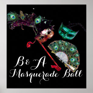 VENEZIANISCH MARDI GRAS MASKS MASQUERADE BALL MONO POSTER