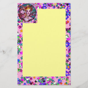 VENEZIANISCH MASQUERADE MASKS Pink Yellow Confetti Briefpapier