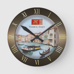 Venezianische Boote auf dem Canal Grande Runde Wanduhr