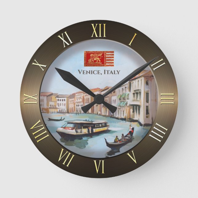 Venezianische Boote auf dem Canal Grande Runde Wanduhr (Vorderseite)