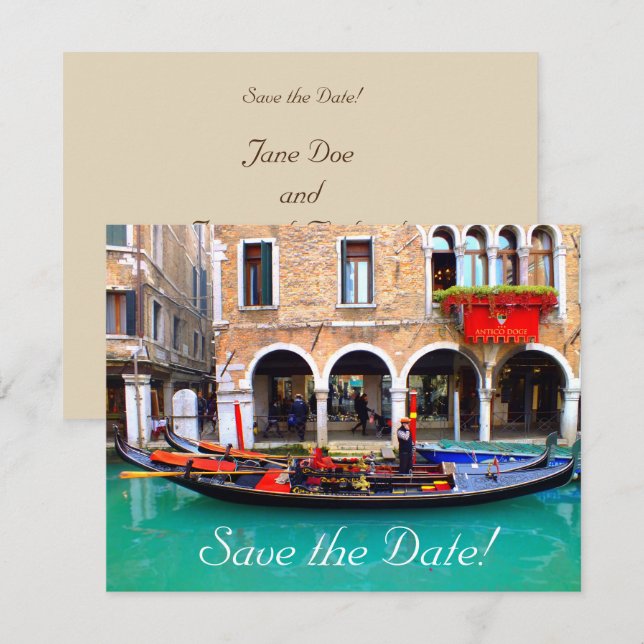 Venezianische Gondolas Rett-the-Date-Karten Einladung (Vorne/Hinten)