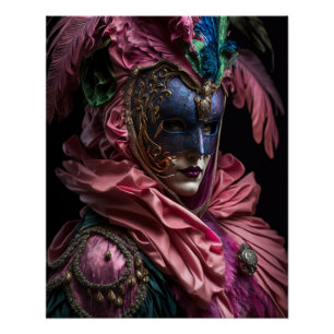 Venezianische Karneval rosa Kostüme und Maske. Poster