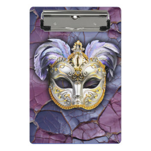 Venezianische Maske mit Lavenderfedern Mini Klemmbrett