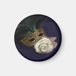 Venezianische Maske mit weißer Rose Magnet