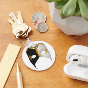 Venezianische Maske: Schwarz, Weiß und Gold Schlüsselanhänger