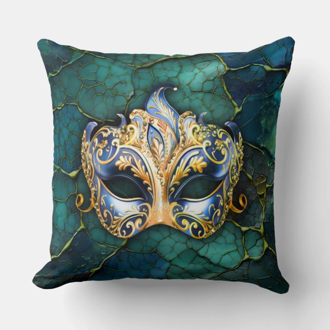 Venezianische Maske zum Aquamarin-blauen Hintergru Kissen (Vorderseite)