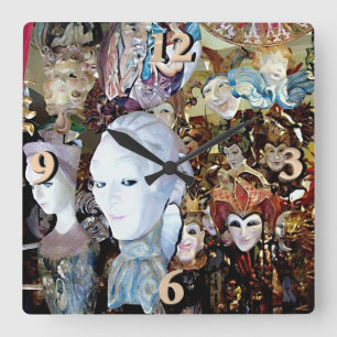 Venezianische Masken 2 Quadratische Wanduhr