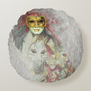 Venezianische Masken, Karneval, Vintage Kunst - It Rundes Kissen