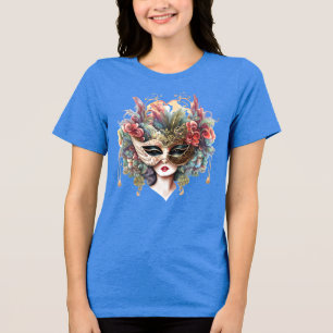 Venezianische Maskenmaske Rosa Goldblume maskiert Tri-Blend Shirt