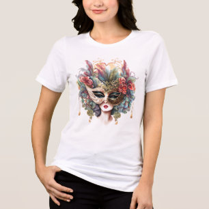 Venezianische Maskenmaske Rosa Goldblume Tri-Blend Shirt