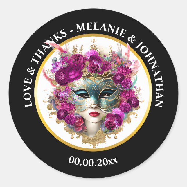 Venezianische Maskerade Ball Lady Rose elegant Runder Aufkleber (Vorderseite)