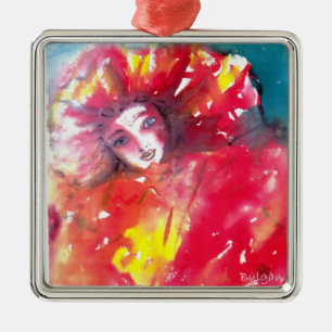 VENEZIANISCHE MASQUERADE-FÄLLE - MASKE IN ROT ORNAMENT AUS METALL