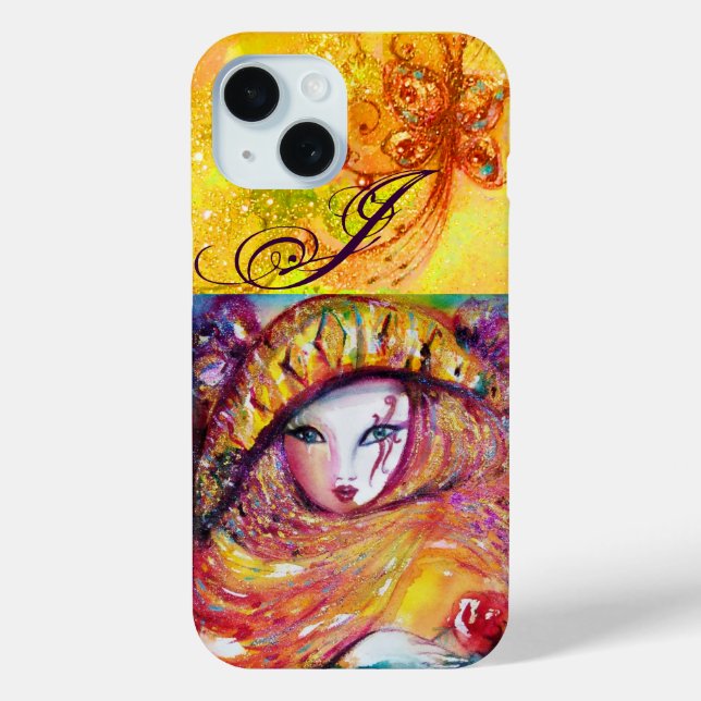 VENEZIANISCHE MASQUERADE - MASK IM GELBEN MONOGRAM Case-Mate iPhone HÜLLE (Rückseite)