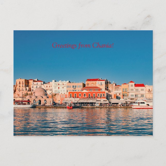Venezianischer Hafen in Chania zur blauen Stunde,  Postkarte (Vorderseite)