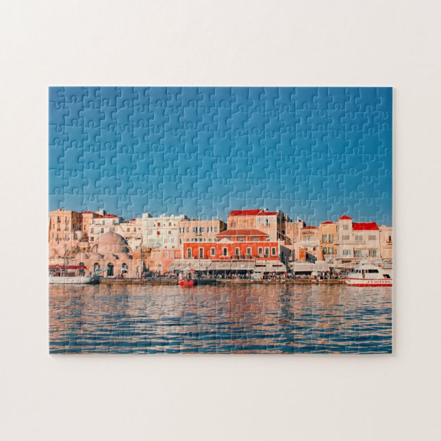 Venezianischer Hafen in Chania zur blauen Stunde,  Puzzle (Horizontal)