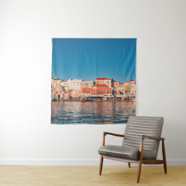 Venezianischer Hafen in Chania zur blauen Stunde, Wandteppich