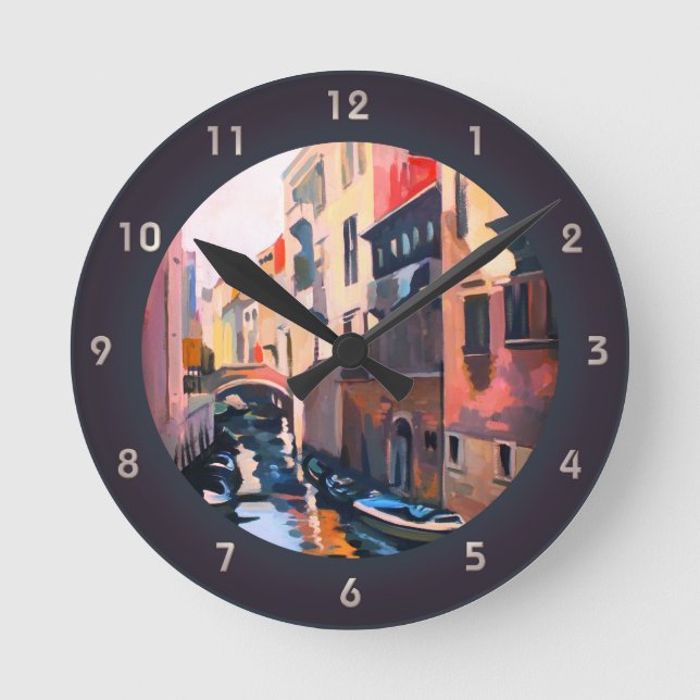 Venezianischer Kanal - Kunstmalerei Runde Wanduhr (Vorderseite)