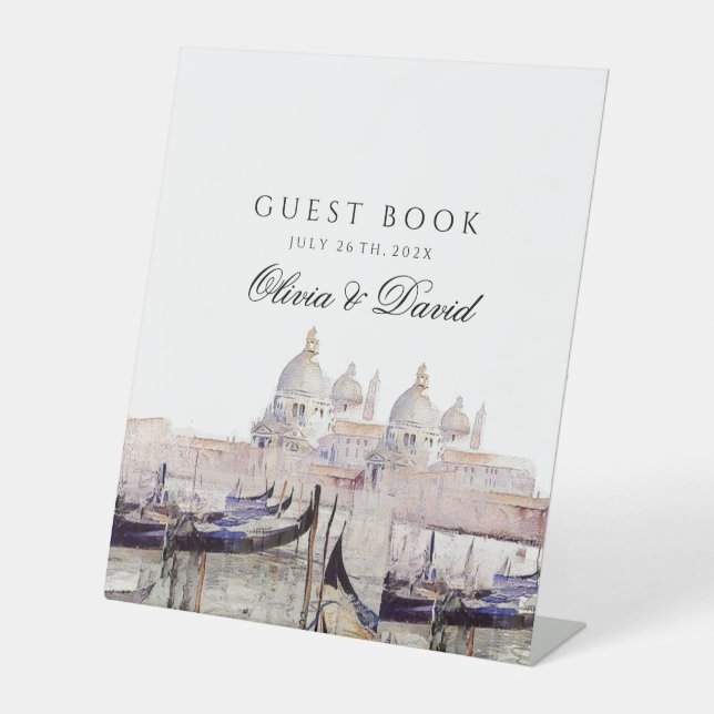 Venezianisches Gästebuch für Hochzeiten Sockelschild (Vorderseite)