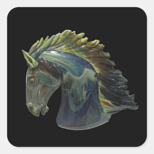 Venezianisches Murano Glass Horse Quadratischer Aufkleber (Vorderseite)