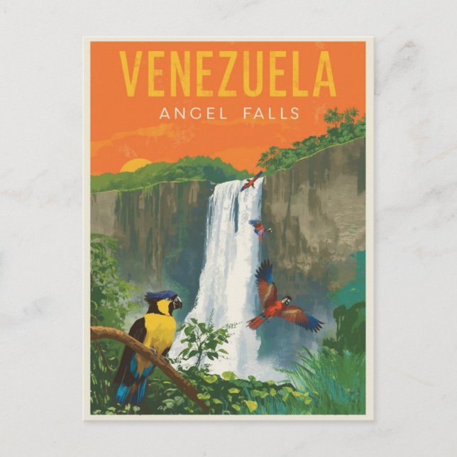 Venezuela Angel Falls Retro Reisen Art Postkarte (Vorderseite)