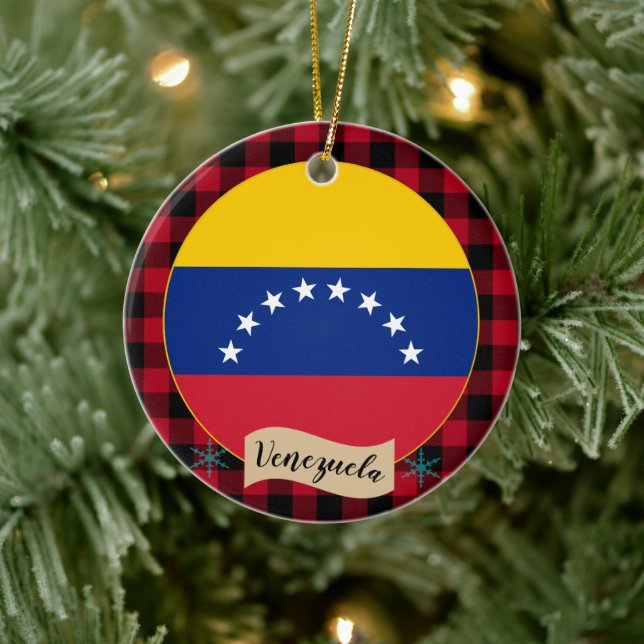 Venezuela, karierter roter Büffel und venezolanisc Keramik Ornament (Baum)
