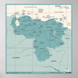 Venezuela Karte - Vintage, detaillierte Vintage Il Poster