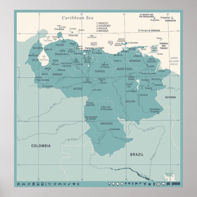 Venezuela Karte - Vintage, detaillierte Vintage Il Poster (Vorne)