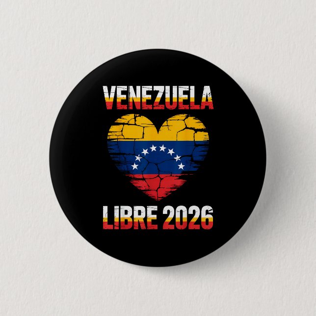 Venezuela Libre 2026 Venezuela Herz Flagge  Button (Vorderseite)
