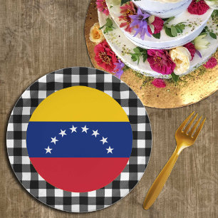 Venezuela Plate, Büffel kariert & venezolanische F Pappteller