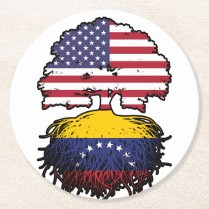 Venezuela Venezuelan American USA Tree Roots Flag Runder Pappuntersetzer
