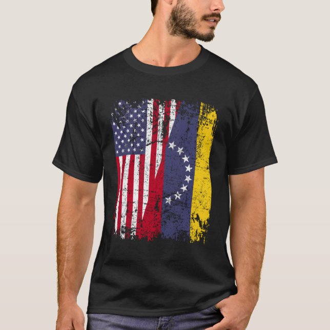 Venezuelan Roots Halbamerikanische Flagge Venezuel T-Shirt (Vorderseite)