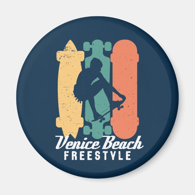 Venice Beach Cali Retro Freestyle Skateboarding Magnet (Vorne)