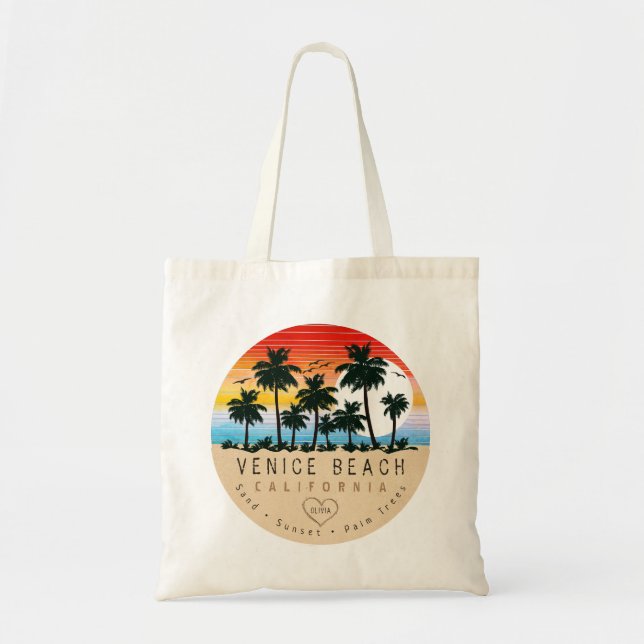 Venice Beach California Retro Palmen Souvenir Tragetasche (Vorne)