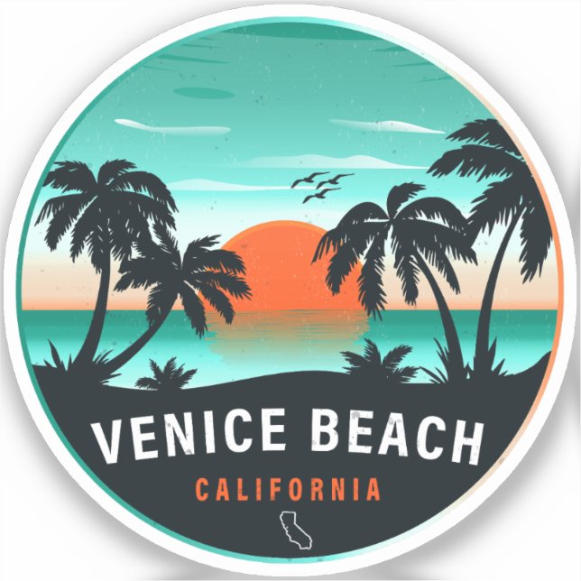 Venice Beach California Retro Sunset Souvenirs 60e Aufkleber (Vorderseite)
