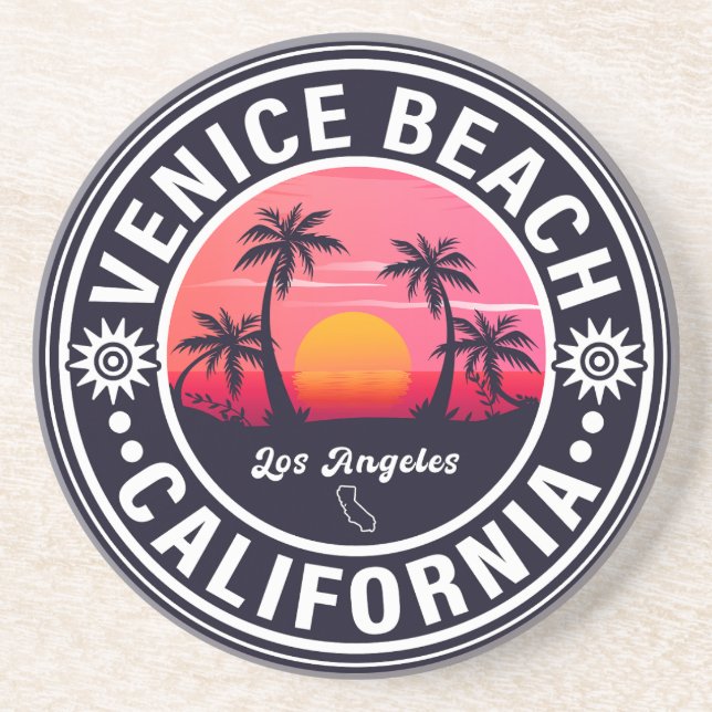 Venice Beach California Retro Sunset Souvenirs 60e Getränkeuntersetzer (Vorne)
