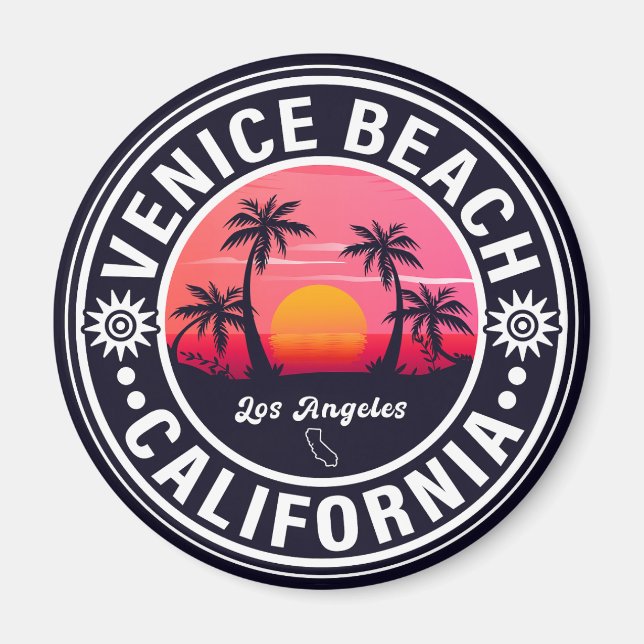 Venice Beach California Retro Sunset Souvenirs 60e Magnet (Vorne)