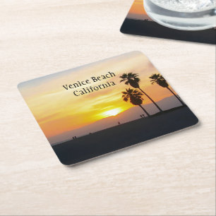 Venice Beach California Sunset Souvenir Square Pap Rechteckiger Pappuntersetzer