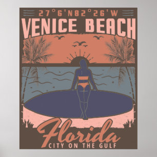 VENICE BEACH FLORIDA - SURFENDE FRAU. POSTER