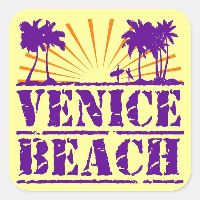 Venice Beach Quadratischer Aufkleber (Vorderseite)